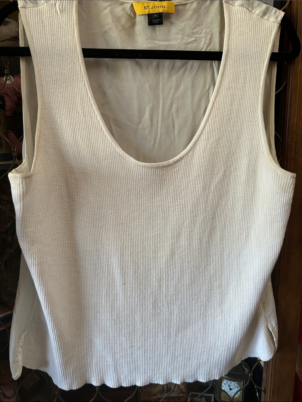 St. John Cream Ribbed Scoop Neck Tank Top